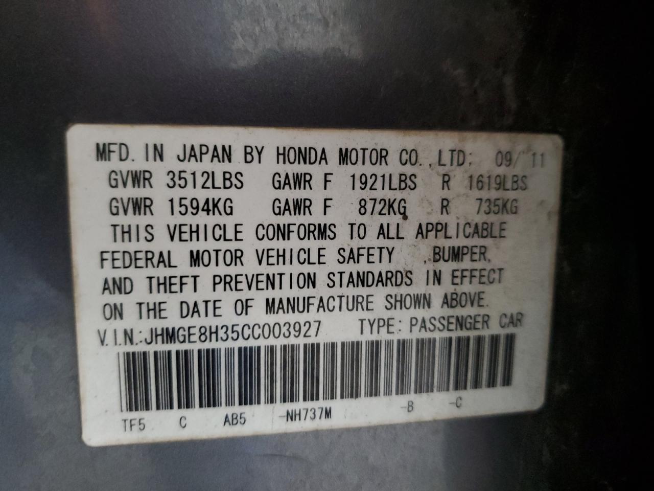 2012 HONDA FIT