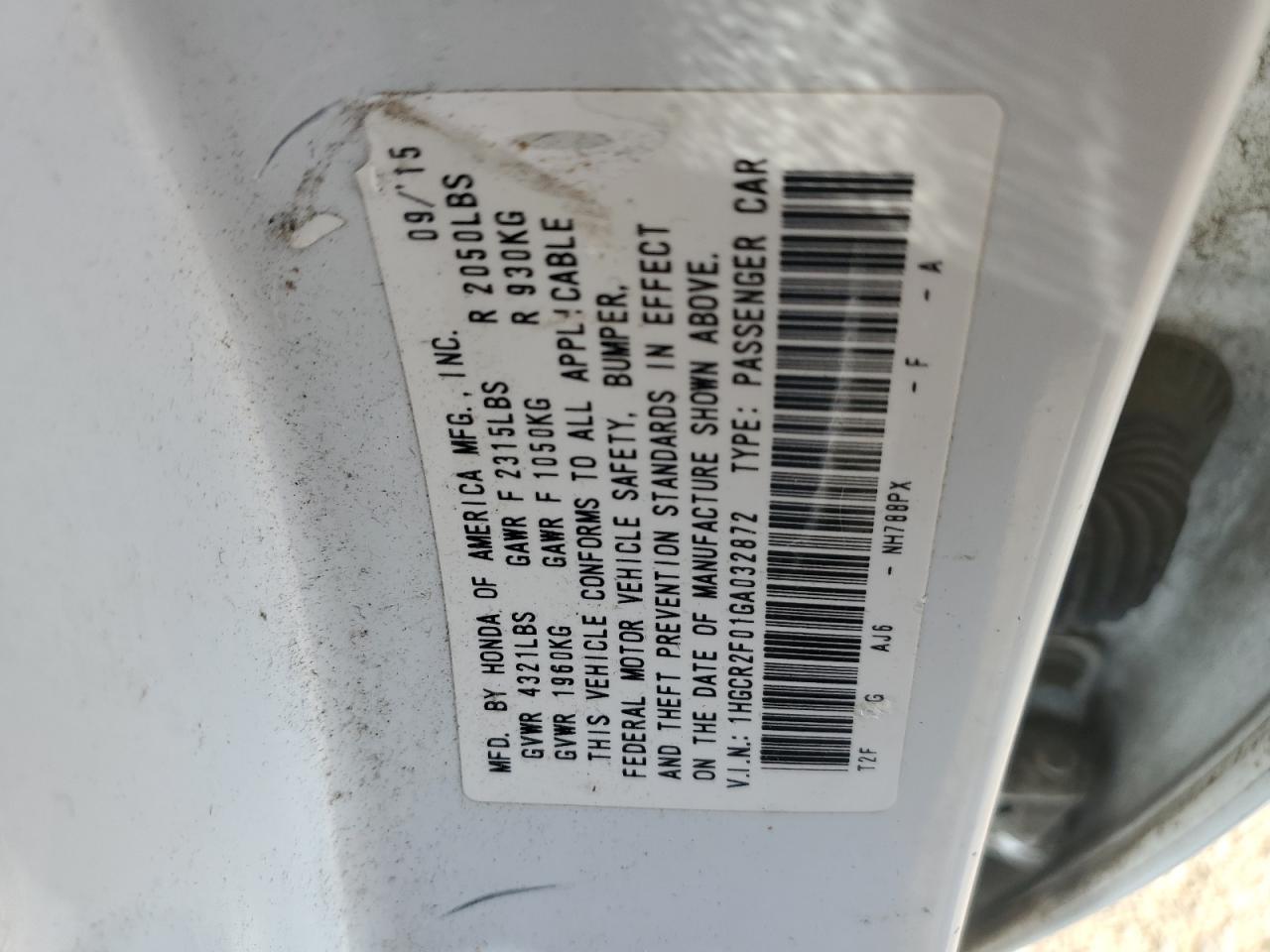 2016 HONDA ACCORD
