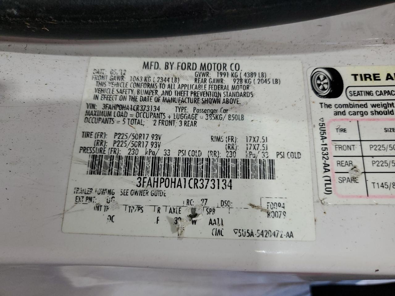 2012 FORD FUSION