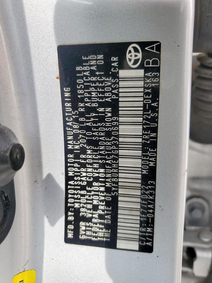 2016 TOYOTA COROLLA