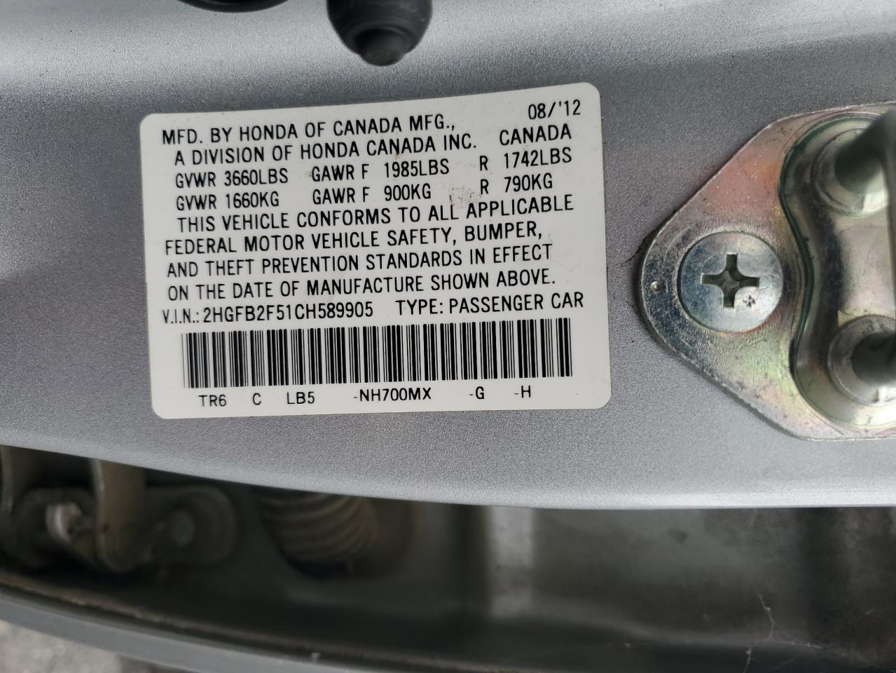 2012 HONDA CIVIC