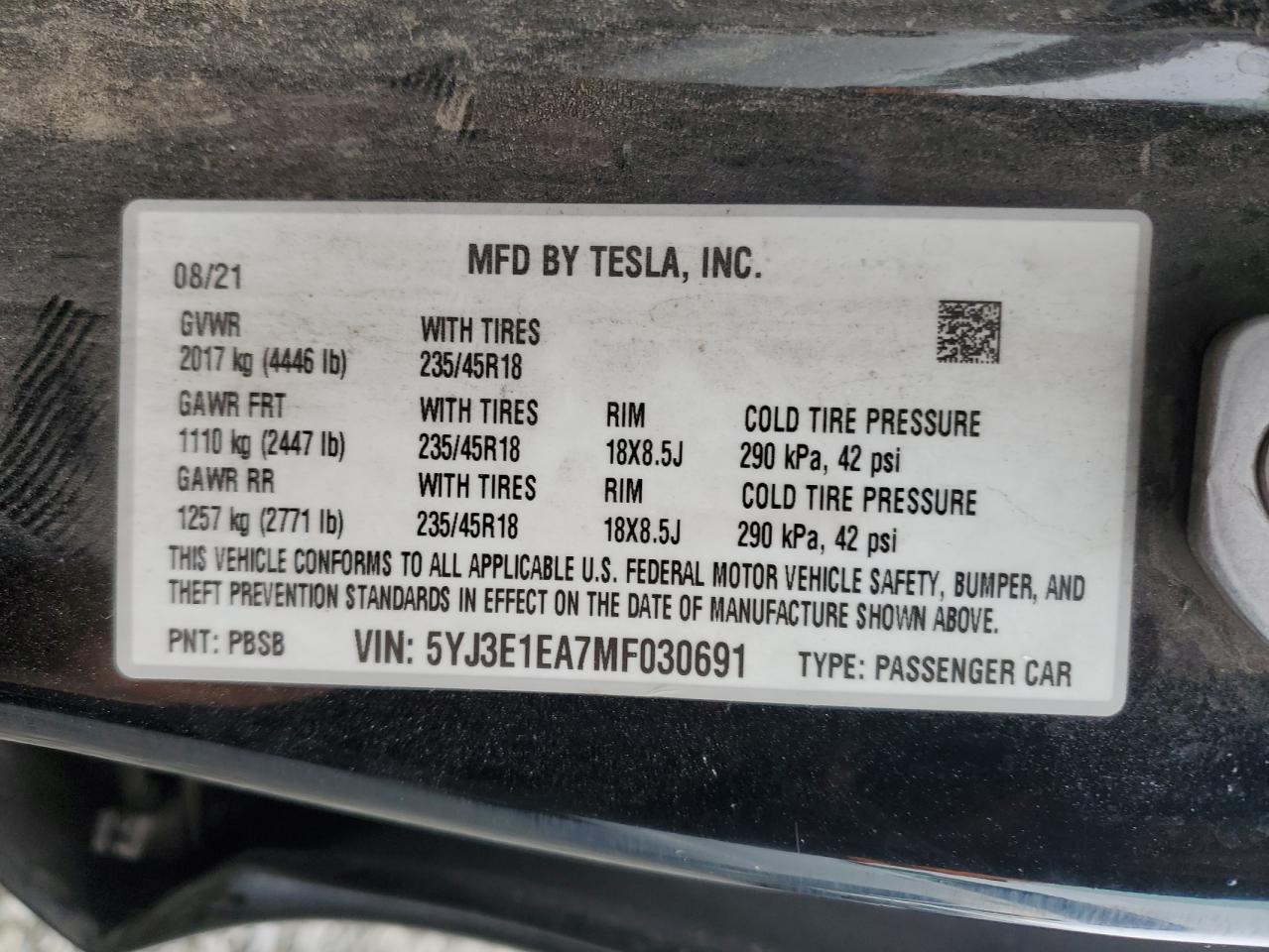 2021 TESLA MODEL 3