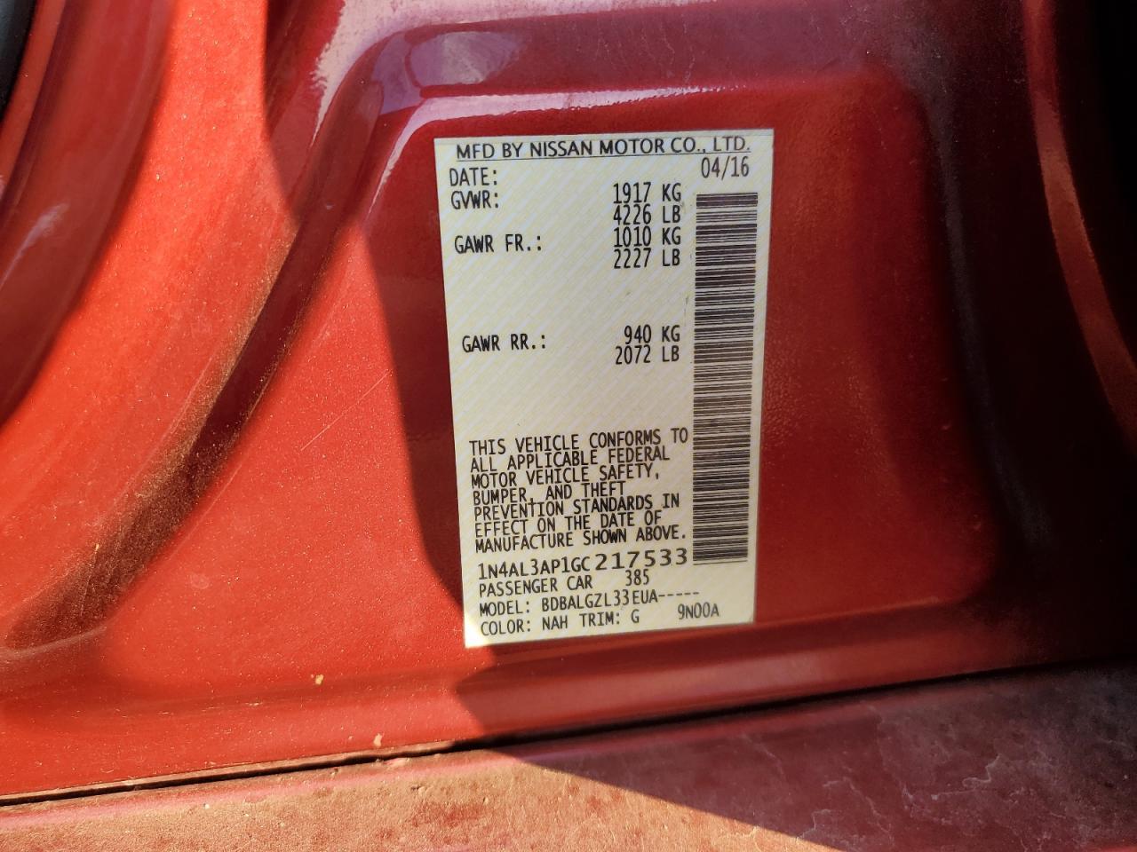 2016 NISSAN ALTIMA