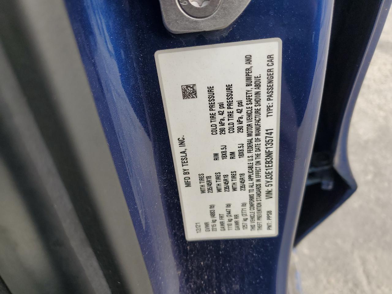 2022 TESLA MODEL 3