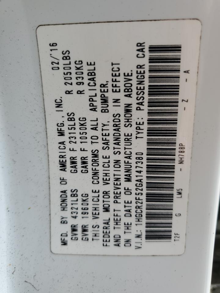2016 HONDA ACCORD