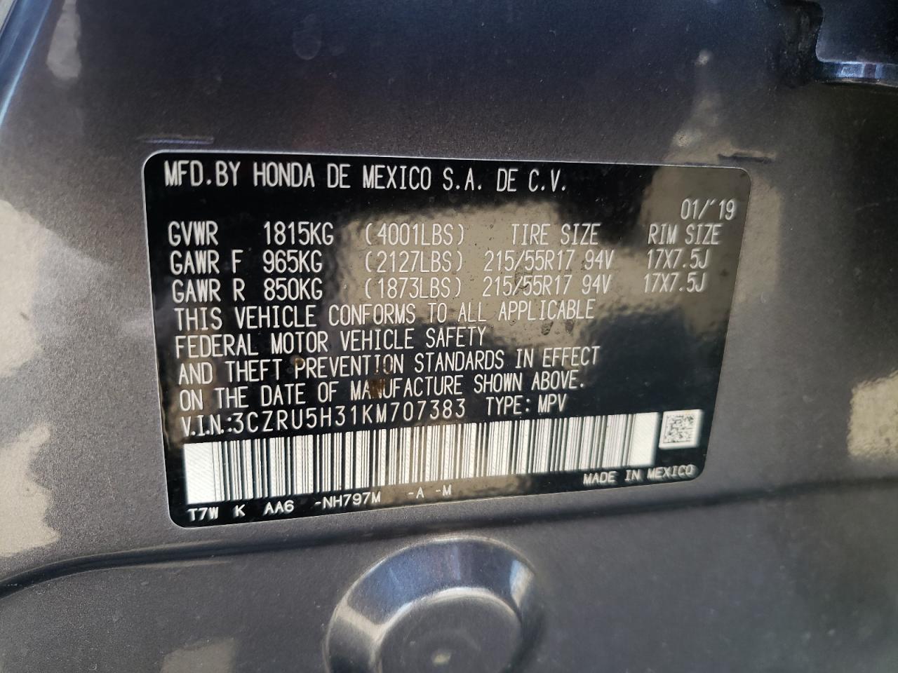 2019 HONDA HR-V