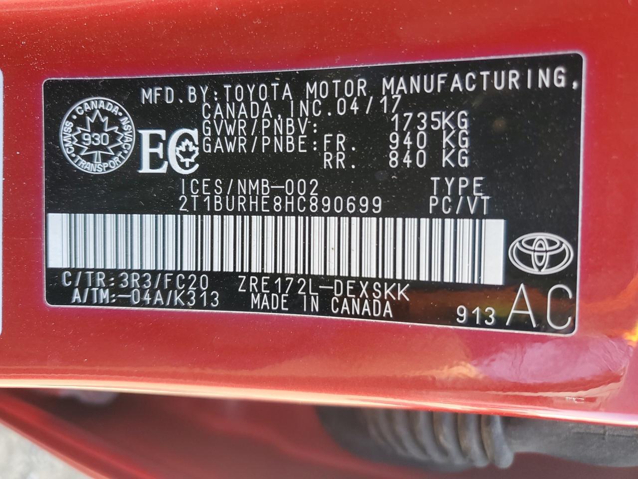2017 TOYOTA COROLLA