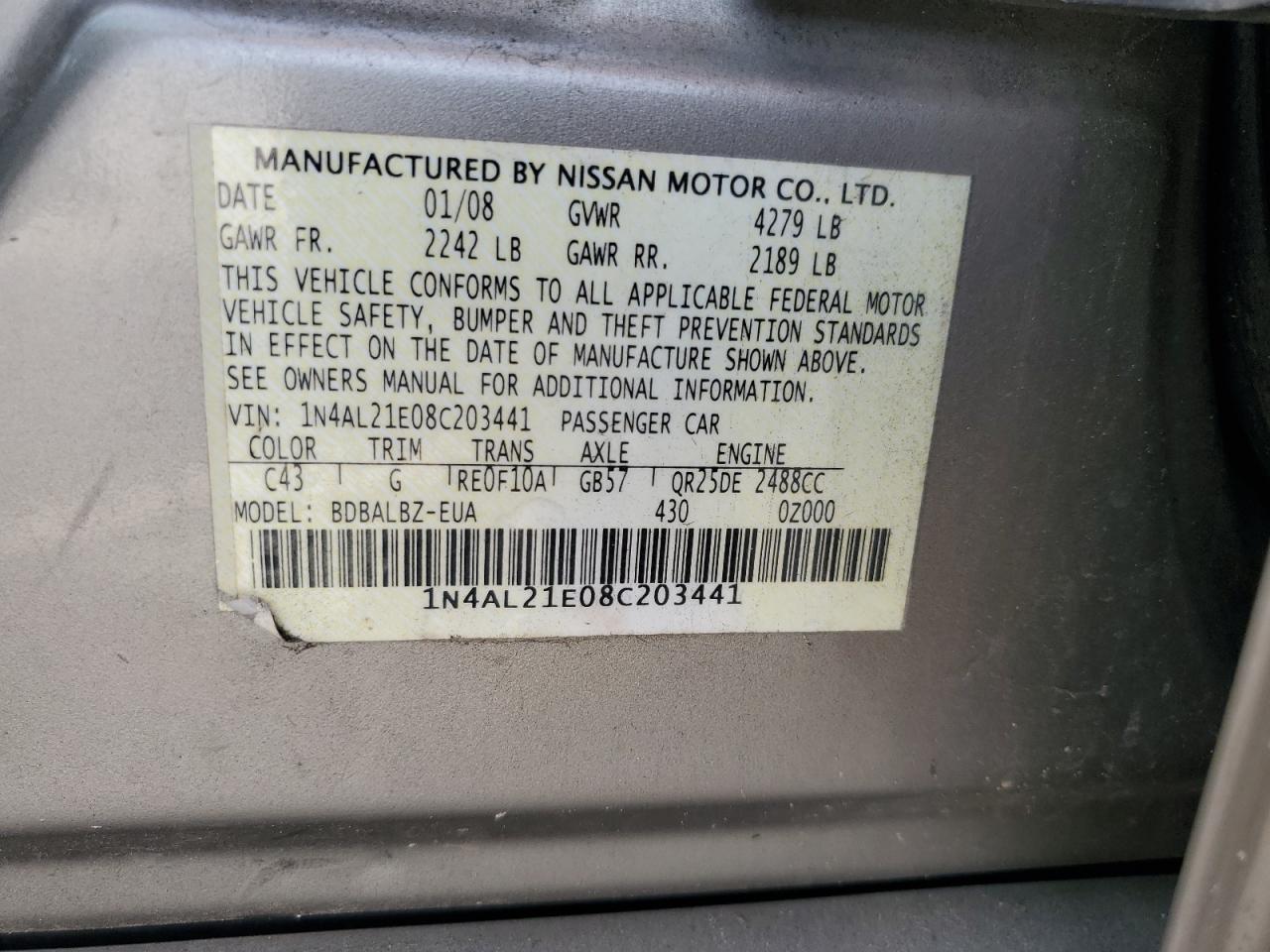 2008 NISSAN ALTIMA
