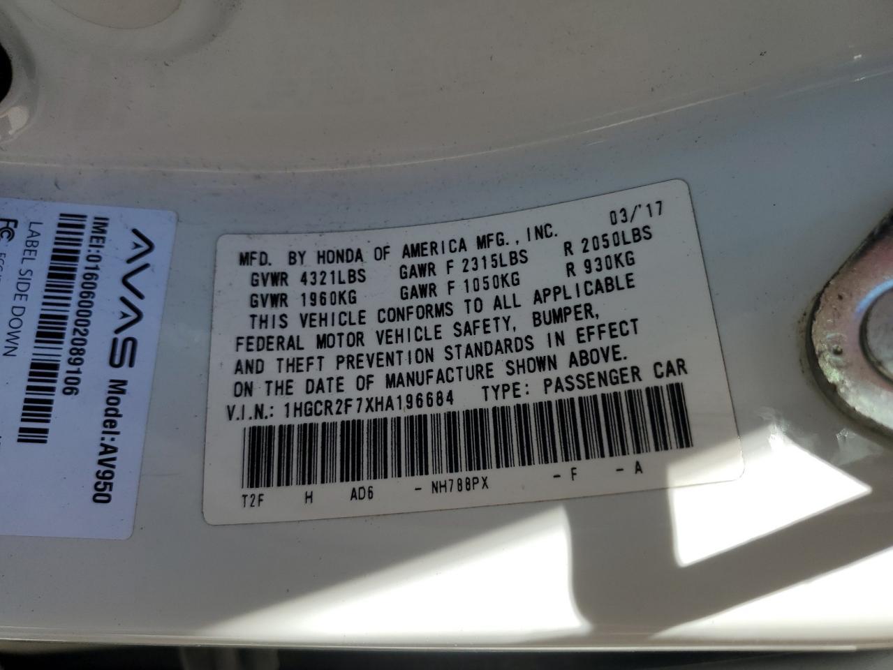 2017 HONDA ACCORD