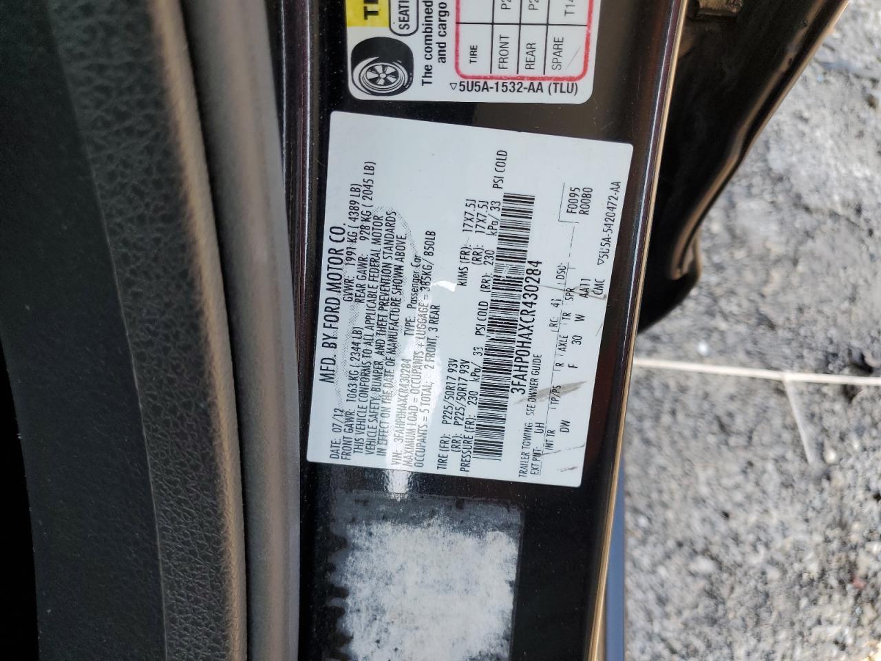 2012 FORD FUSION