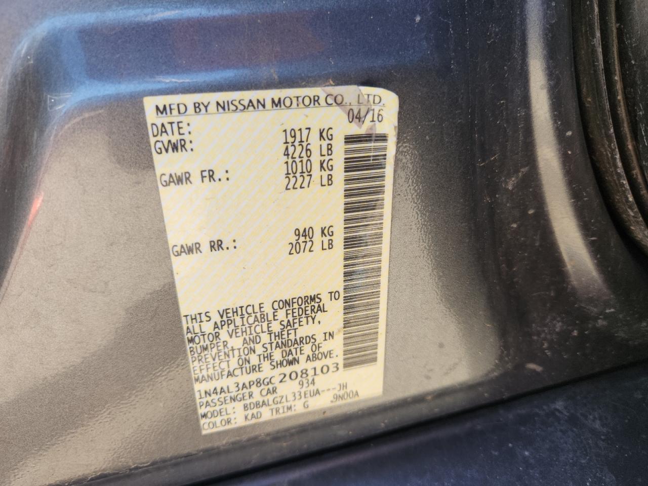 2016 NISSAN ALTIMA