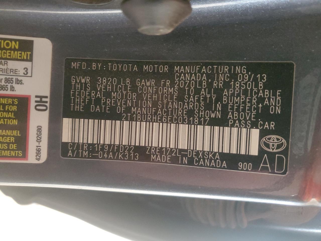 2014 TOYOTA COROLLA