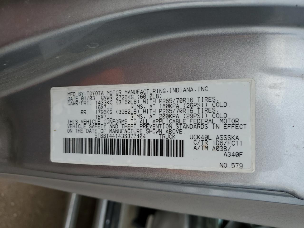 2003 TOYOTA TUNDRA