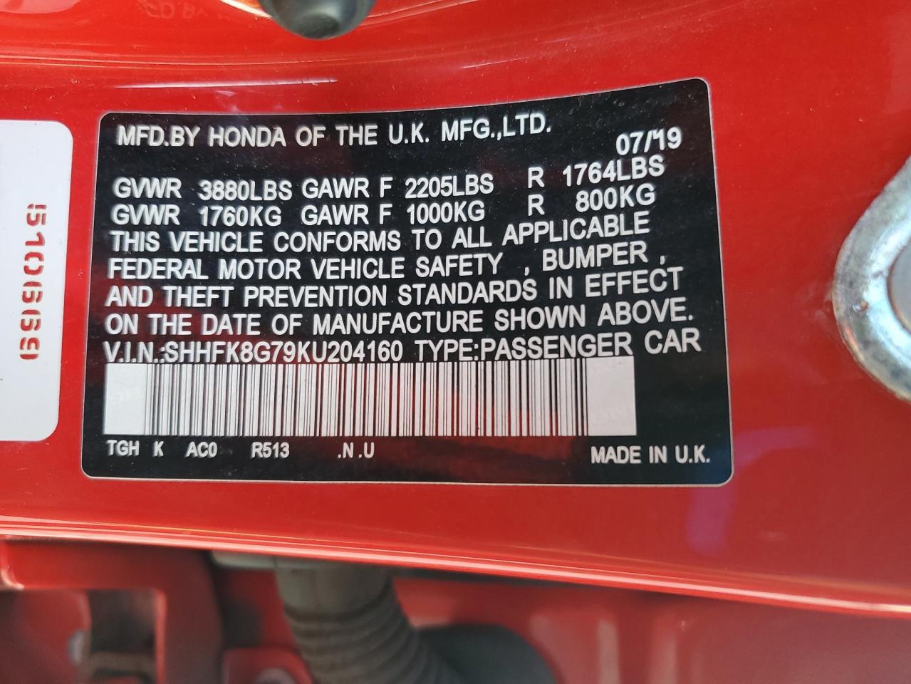 2019 HONDA CIVIC