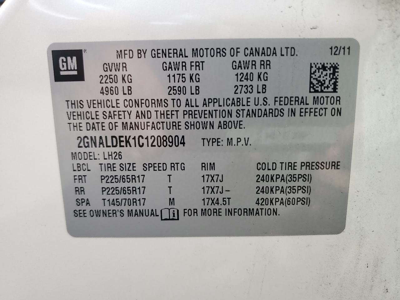 2012 CHEVROLET EQUINOX