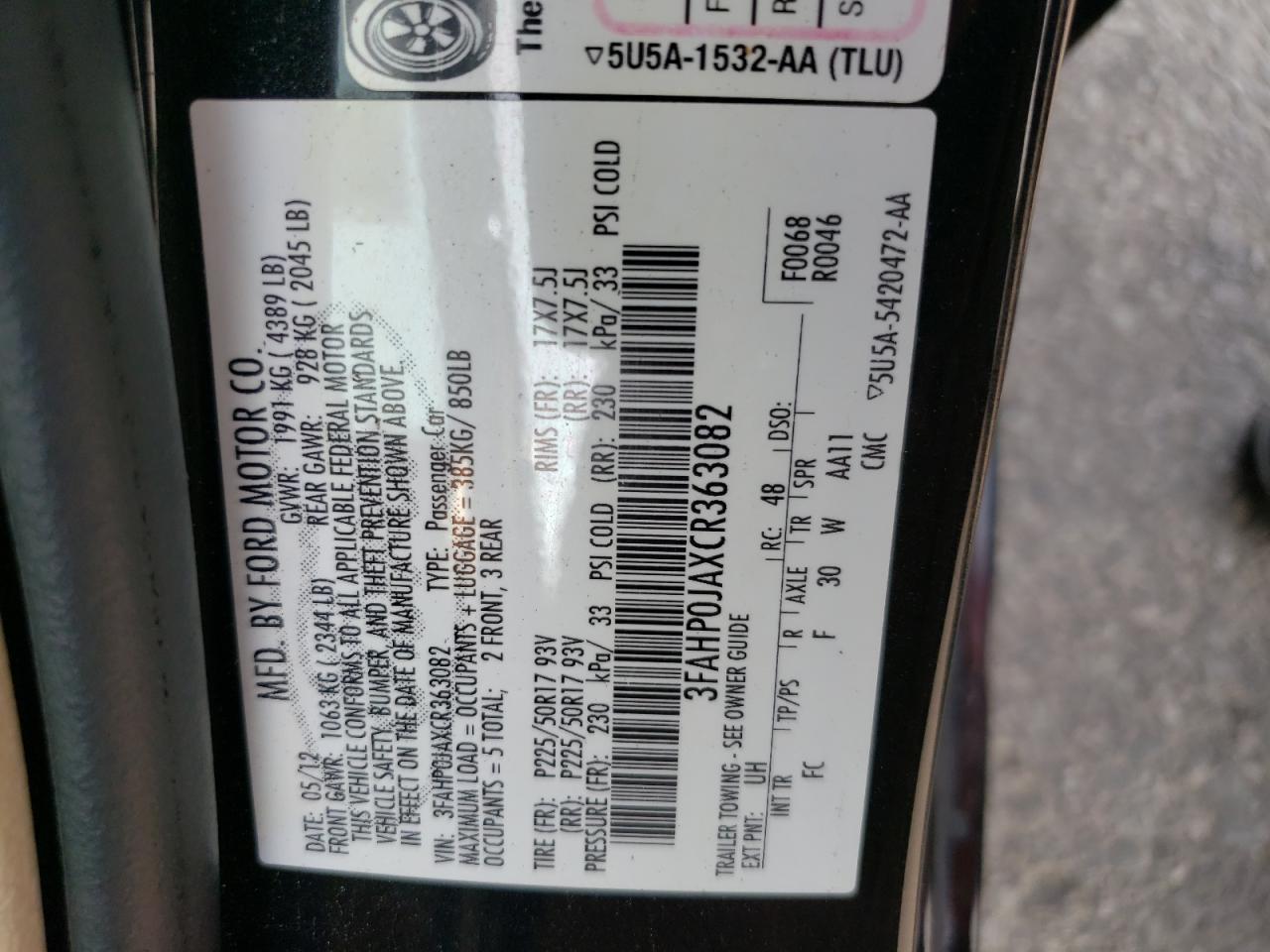 2012 FORD FUSION