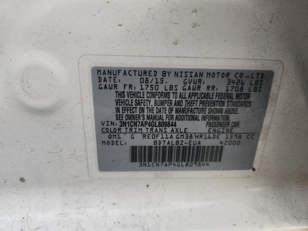 2016 NISSAN VERSA
