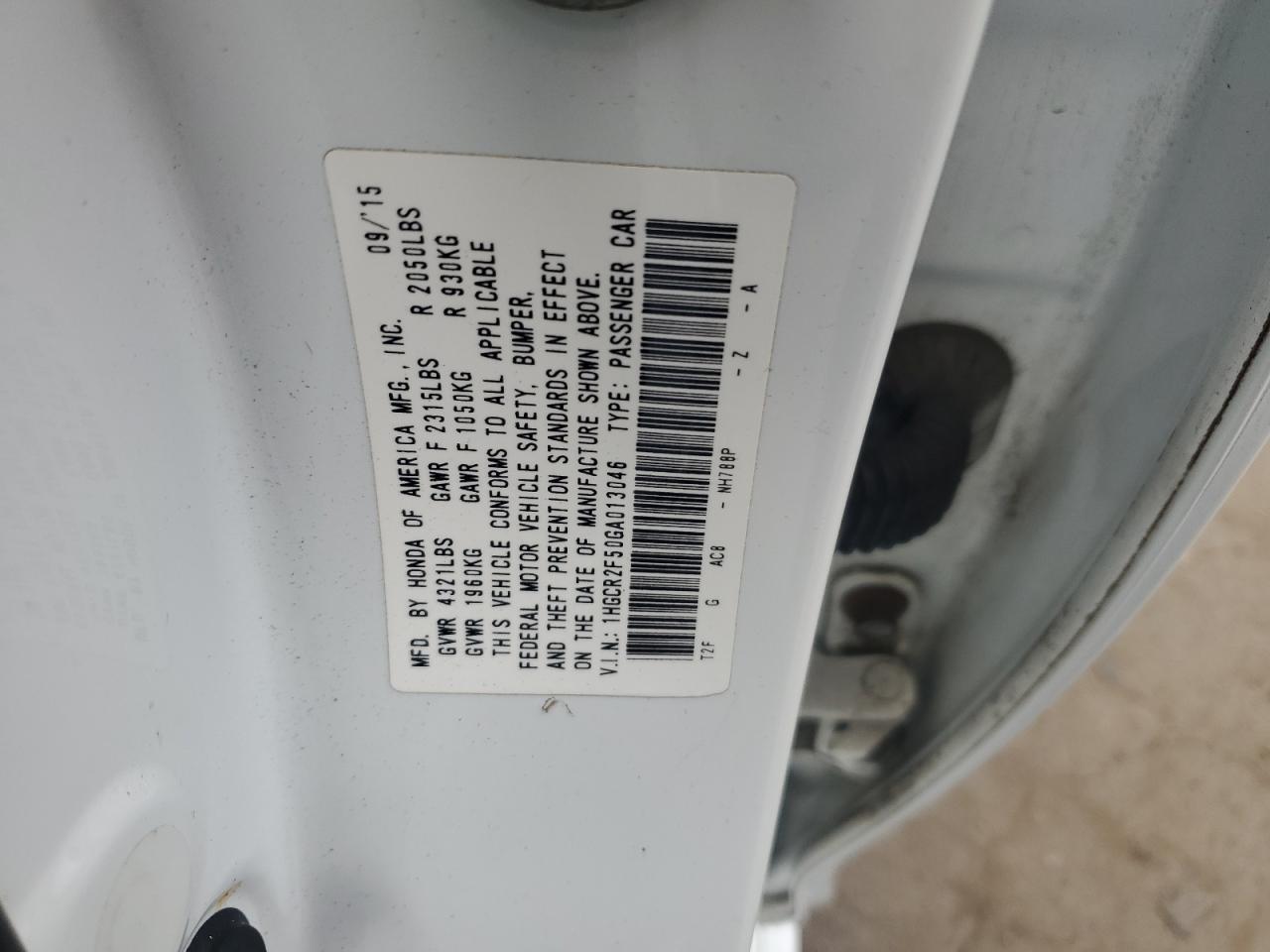 2016 HONDA ACCORD