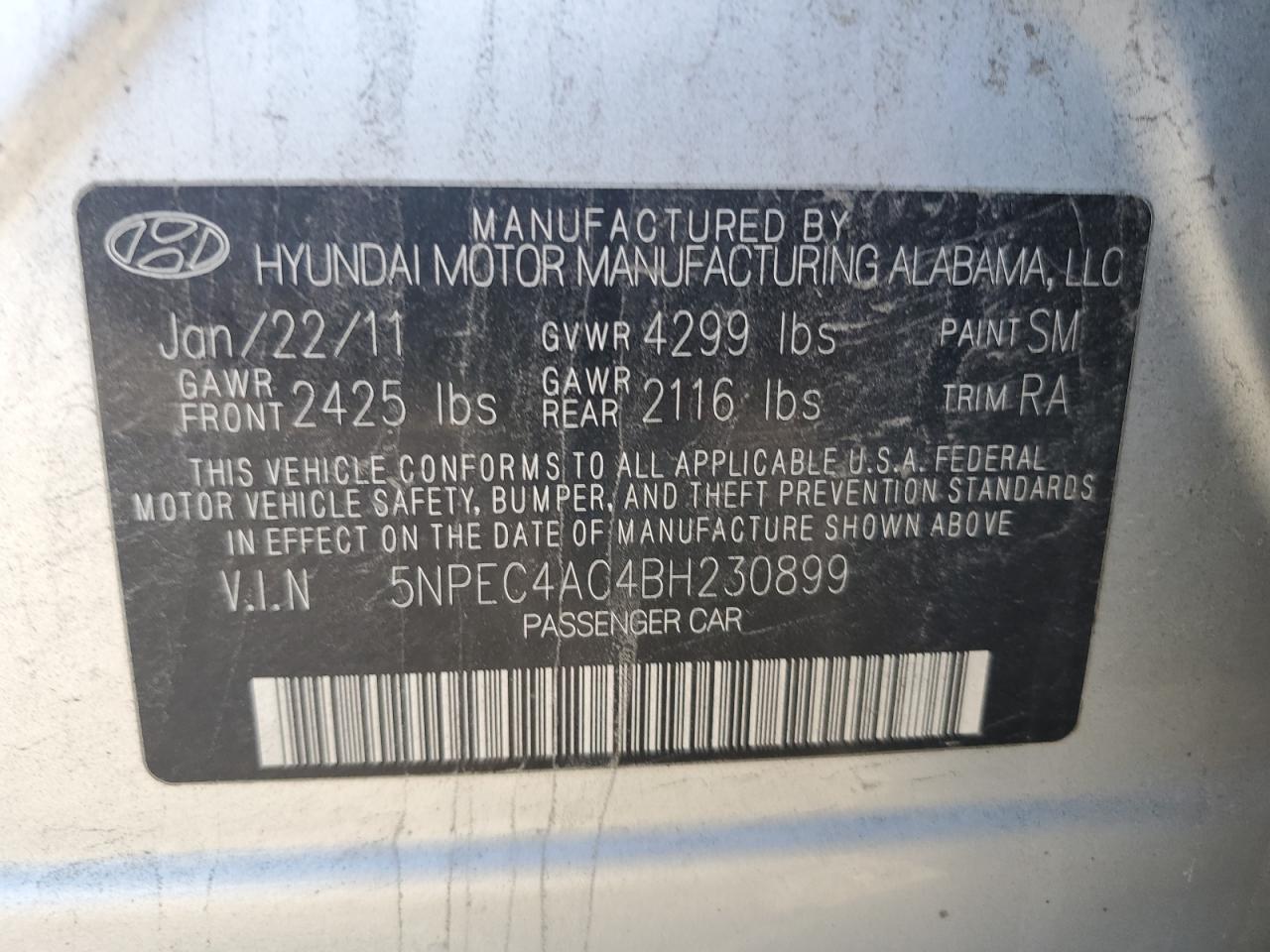 2011 HYUNDAI SONATA