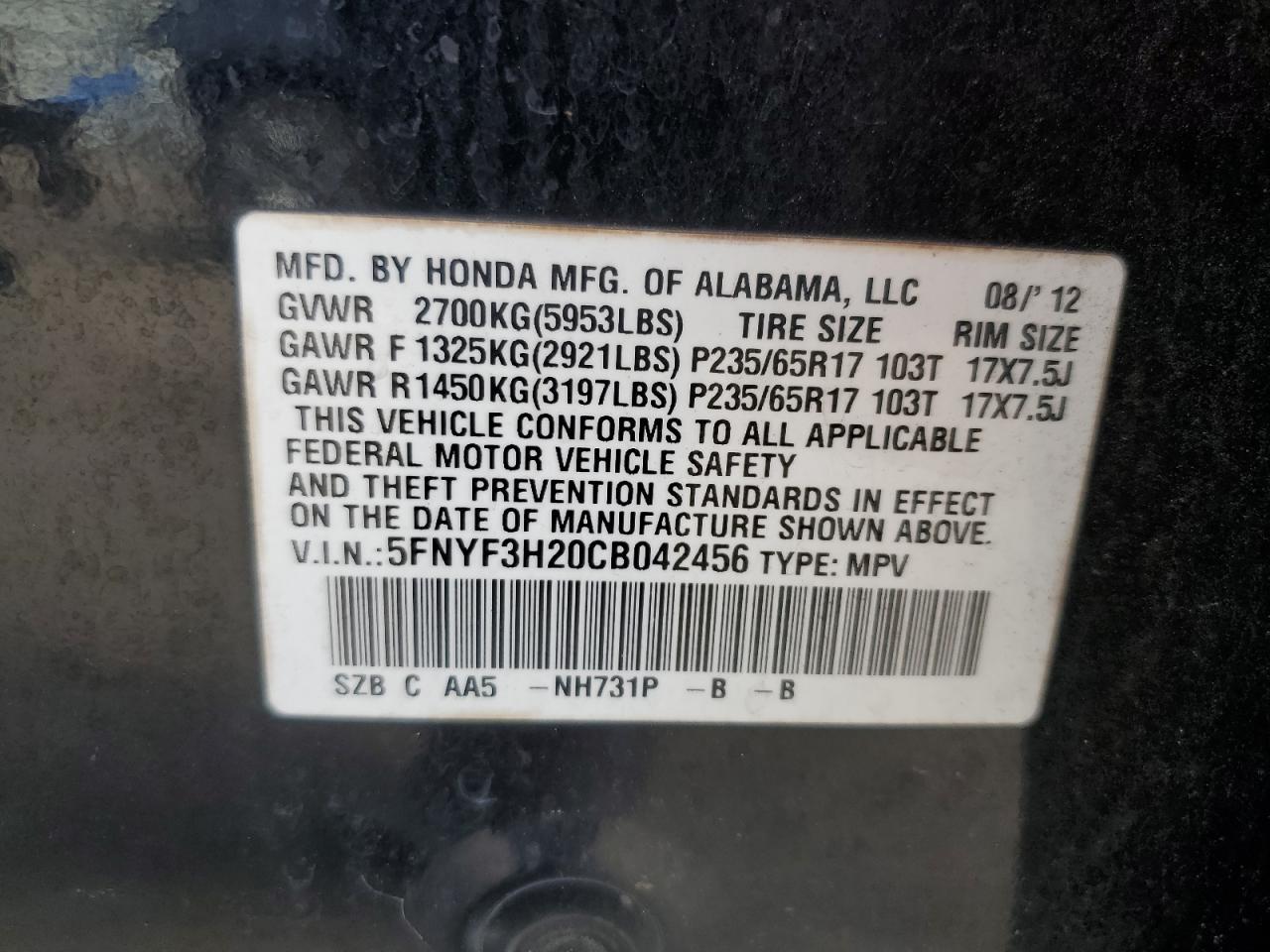 2012 HONDA PILOT