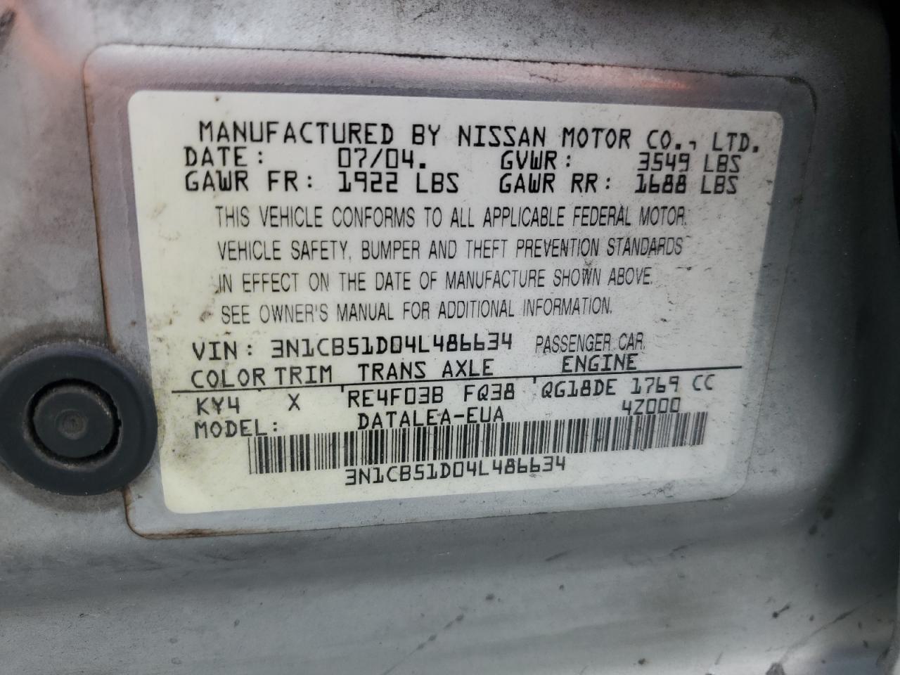 2004 NISSAN SENTRA