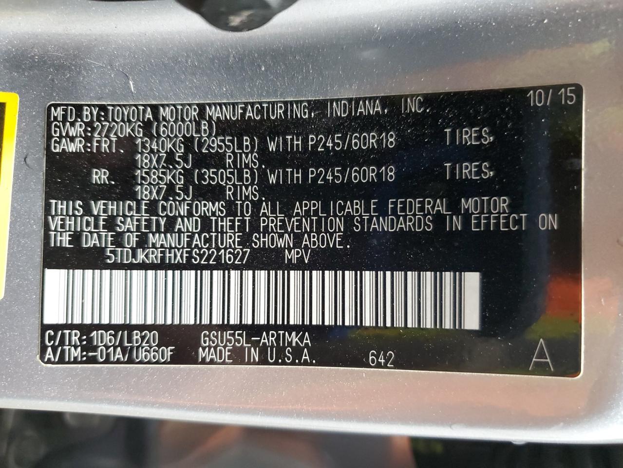 2015 TOYOTA HIGHLANDER