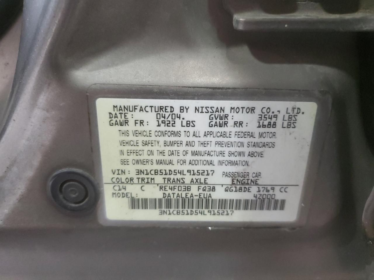 2004 NISSAN SENTRA