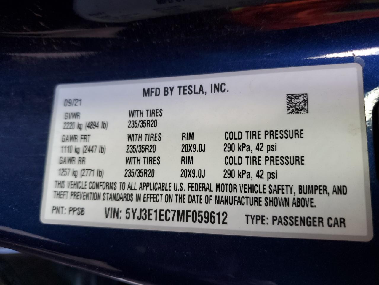 2021 TESLA MODEL 3