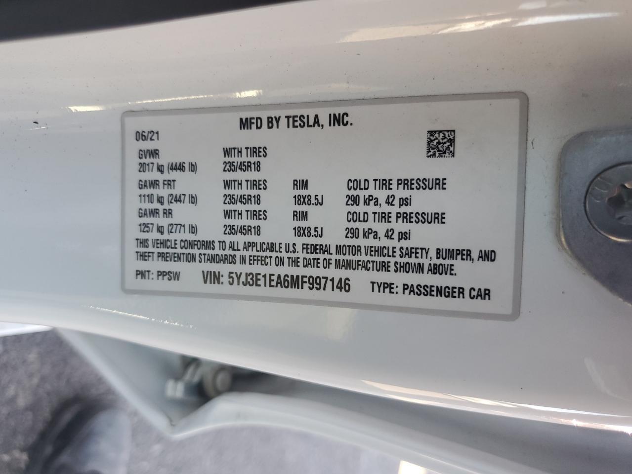 2021 TESLA MODEL 3
