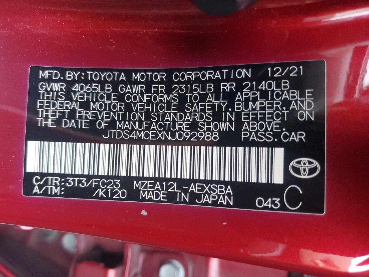 2022 TOYOTA COROLLA