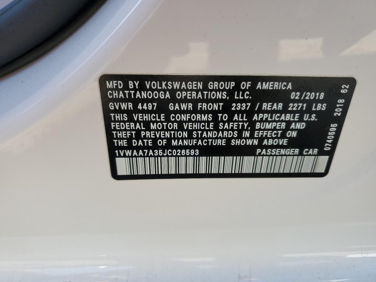 2018 VOLKSWAGEN Passat