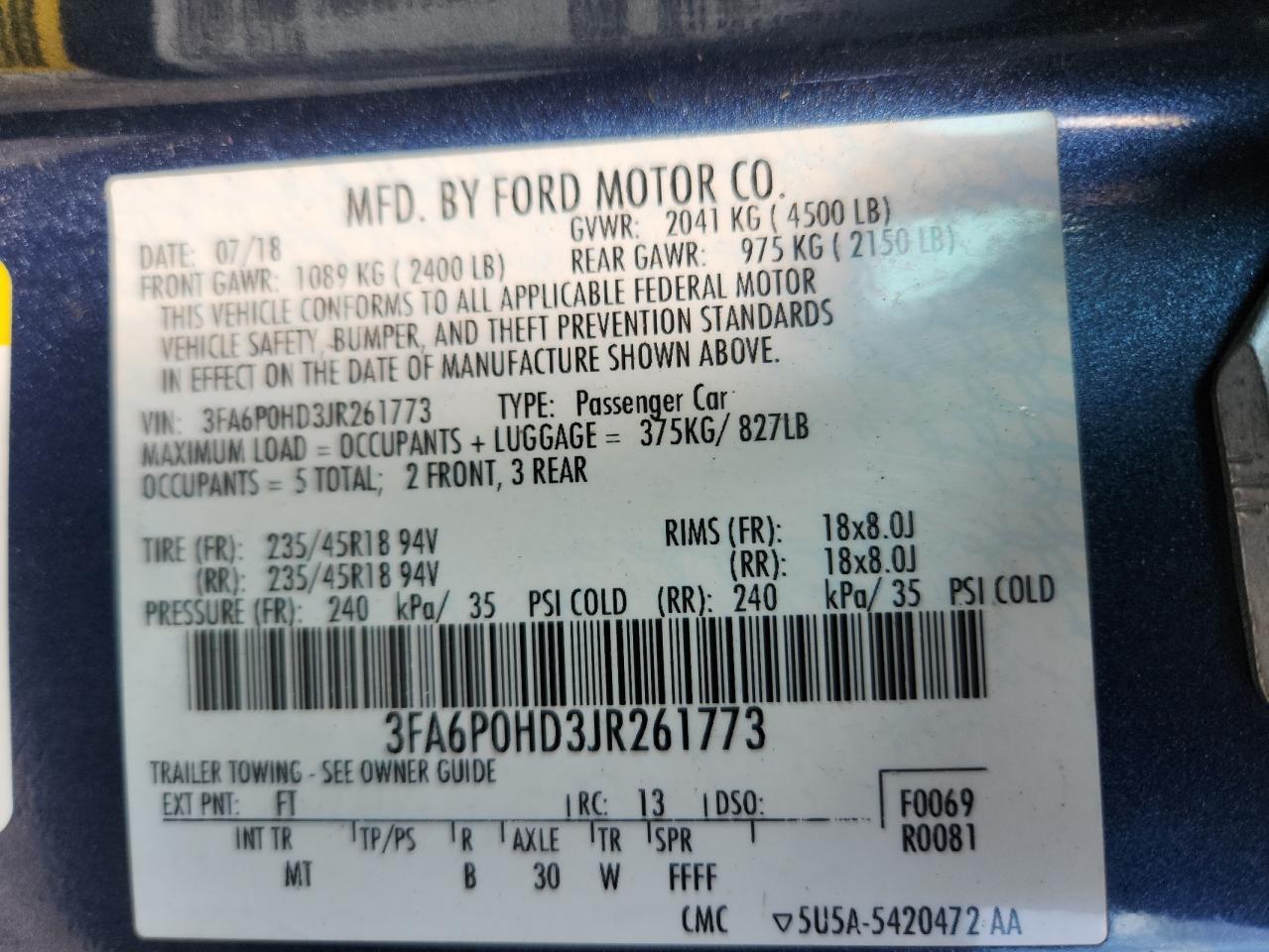 2018 FORD FUSION