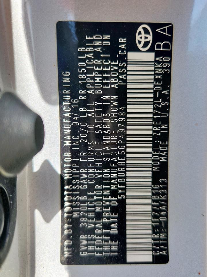 2016 TOYOTA COROLLA