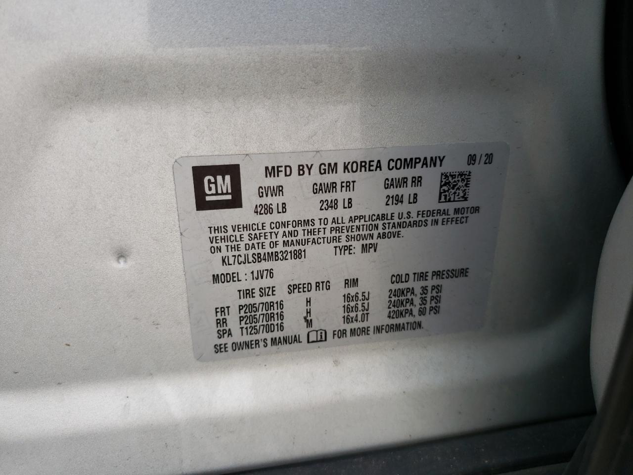 2021 CHEVROLET TRAX