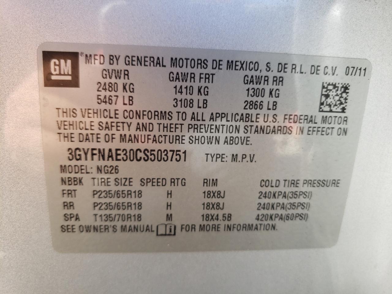 2012 CADILLAC SRX