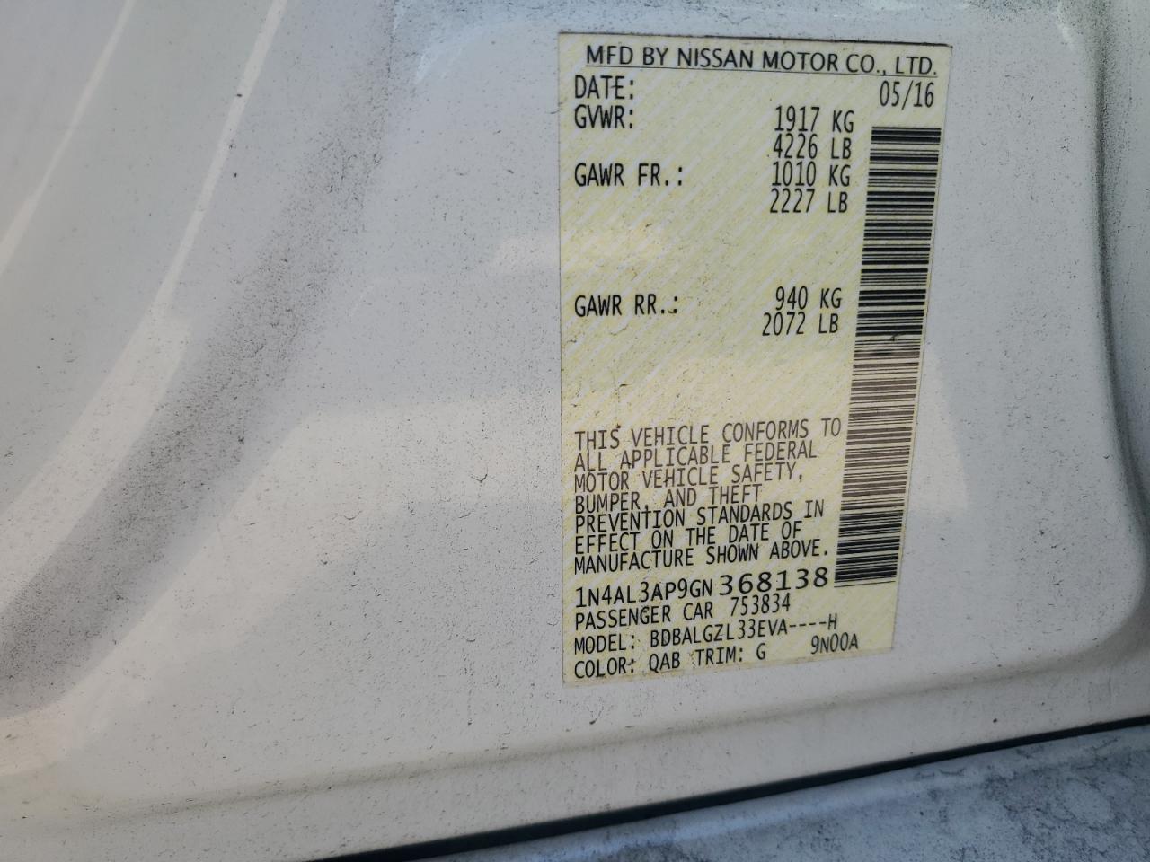 2016 NISSAN ALTIMA