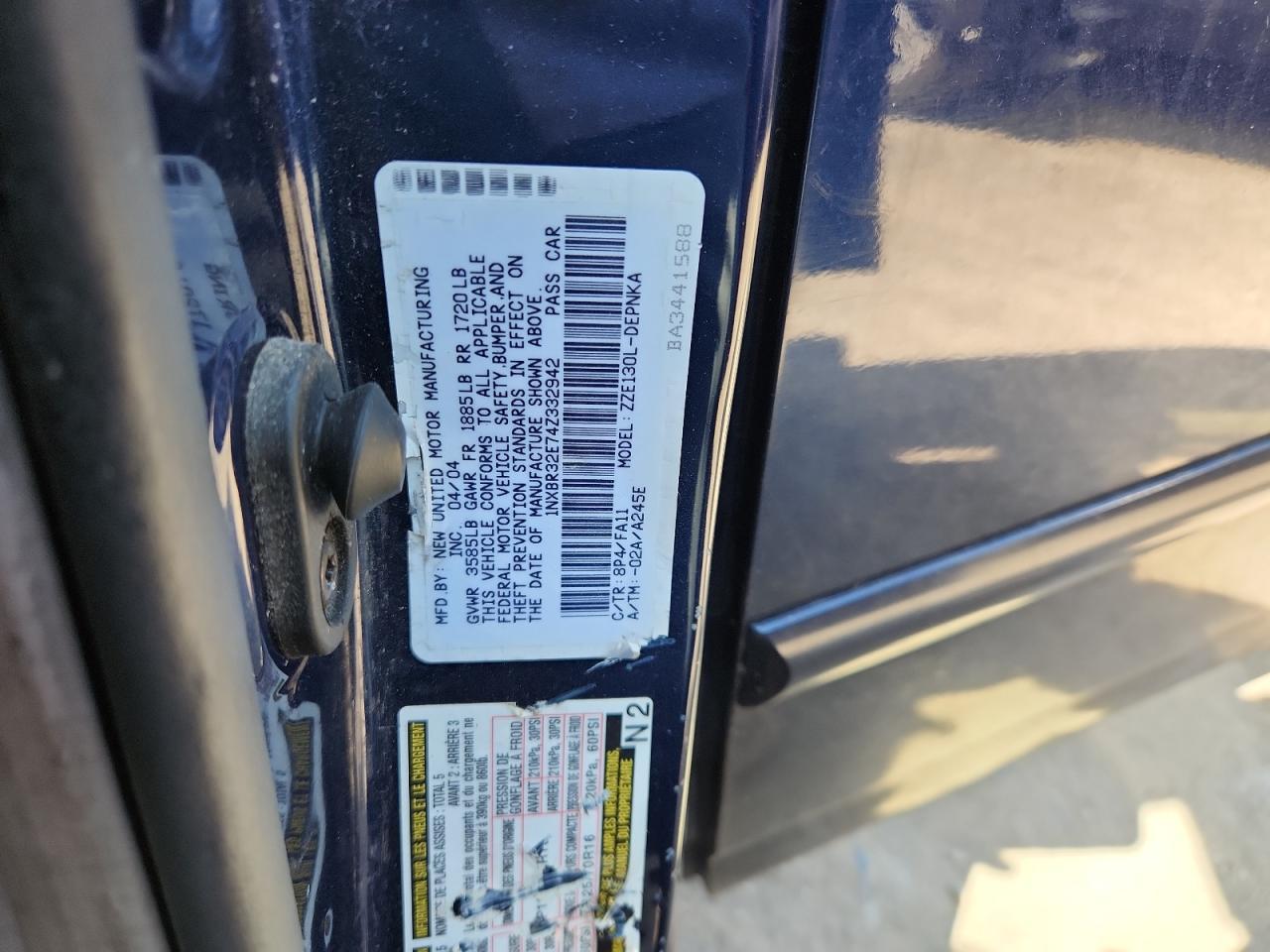 2004 TOYOTA COROLLA