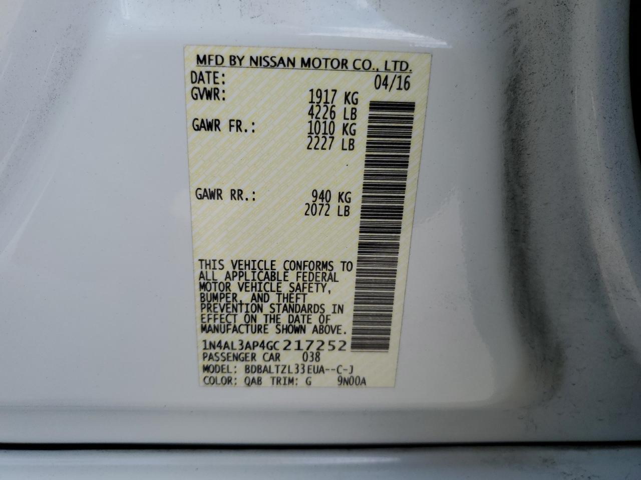 2016 NISSAN ALTIMA