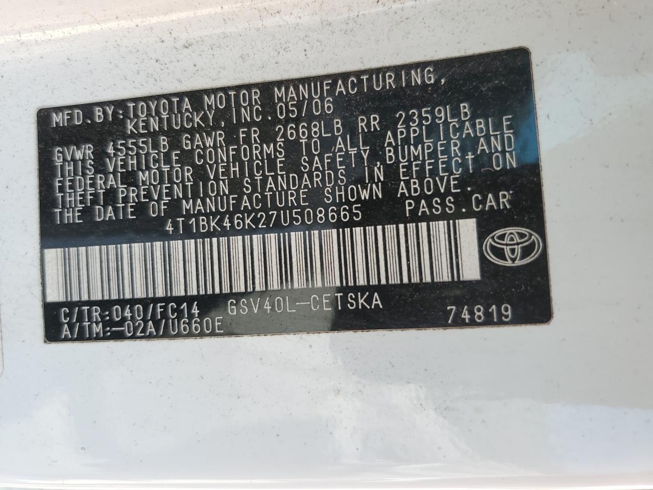 2007 TOYOTA CAMRY