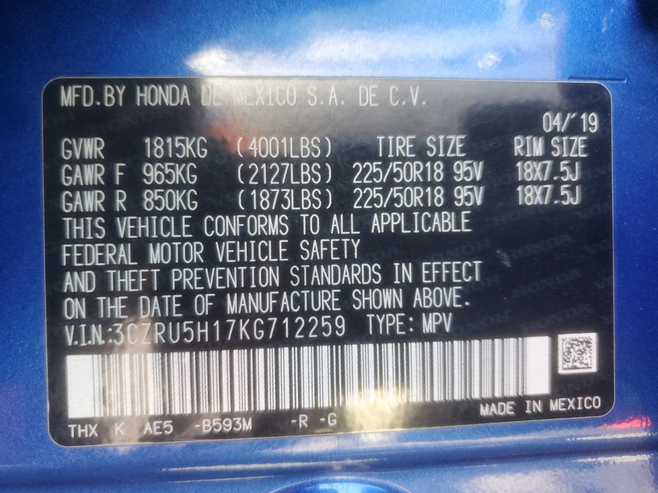 2019 HONDA HR-V
