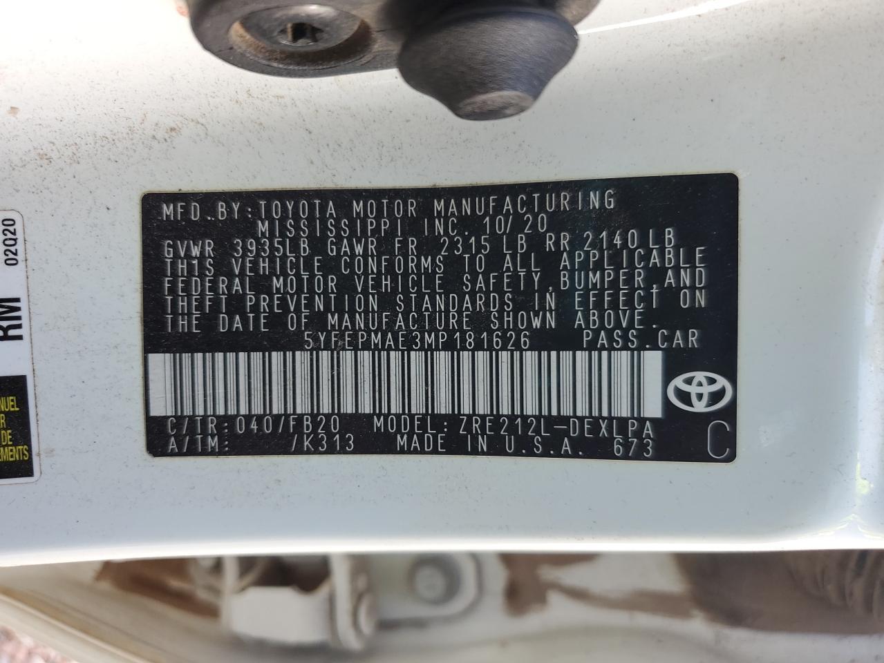 2021 TOYOTA COROLLA