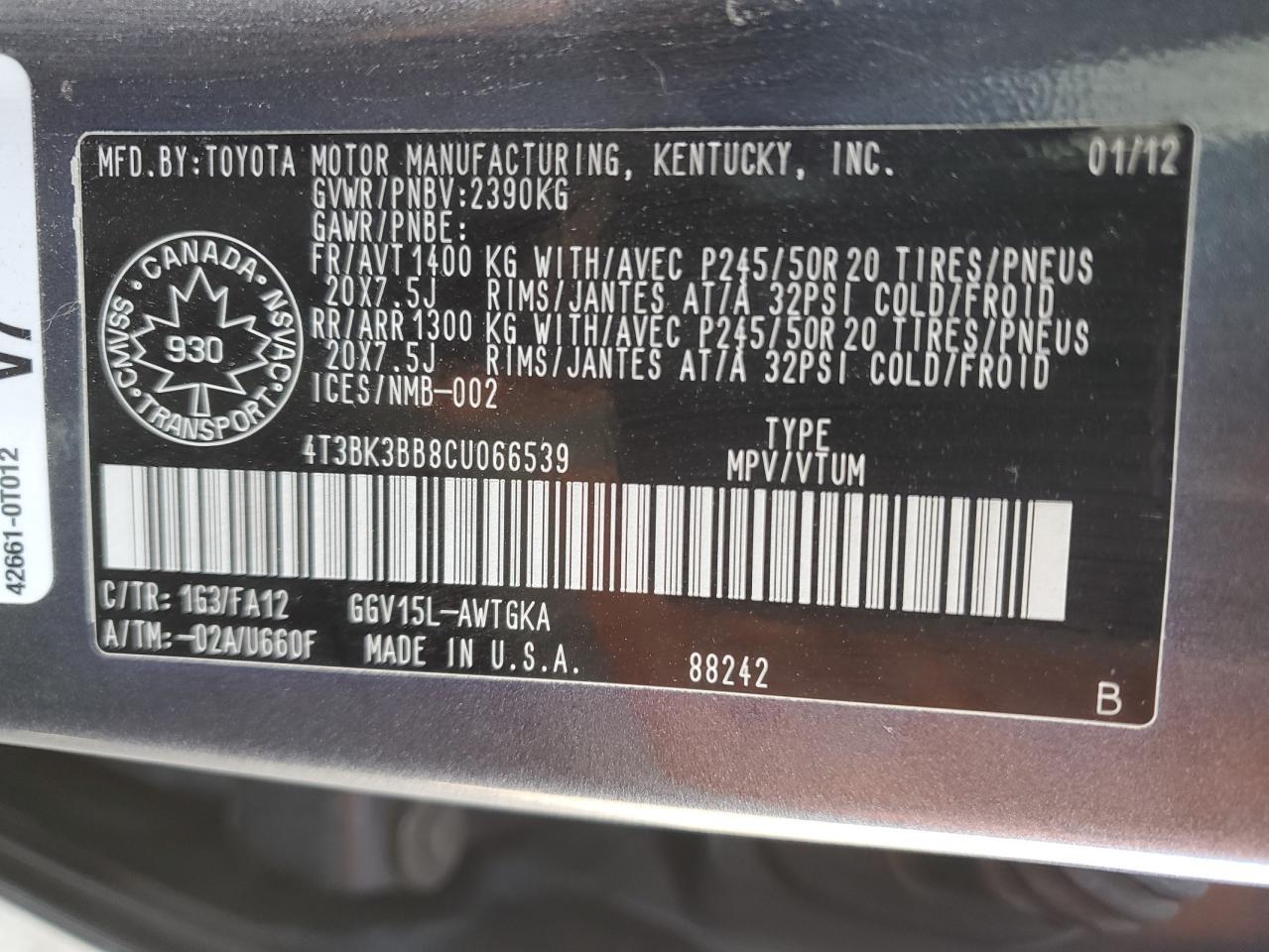 2012 TOYOTA VENZA
