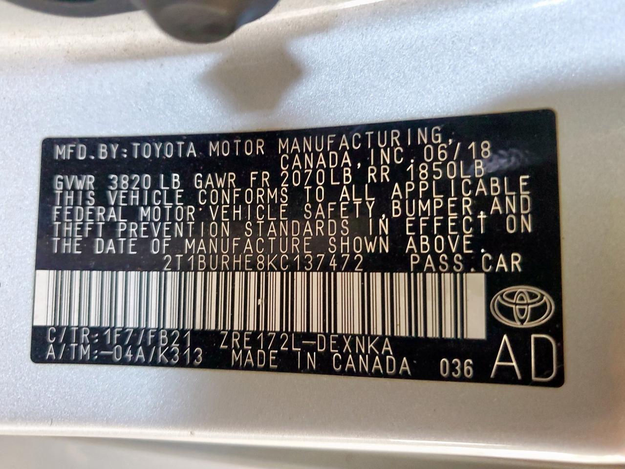 2019 TOYOTA COROLLA