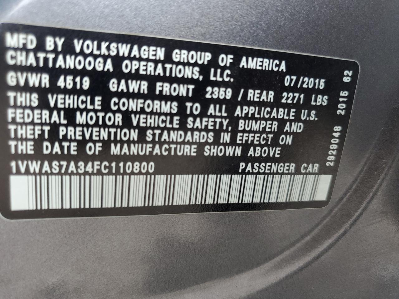 2015 VOLKSWAGEN Passat