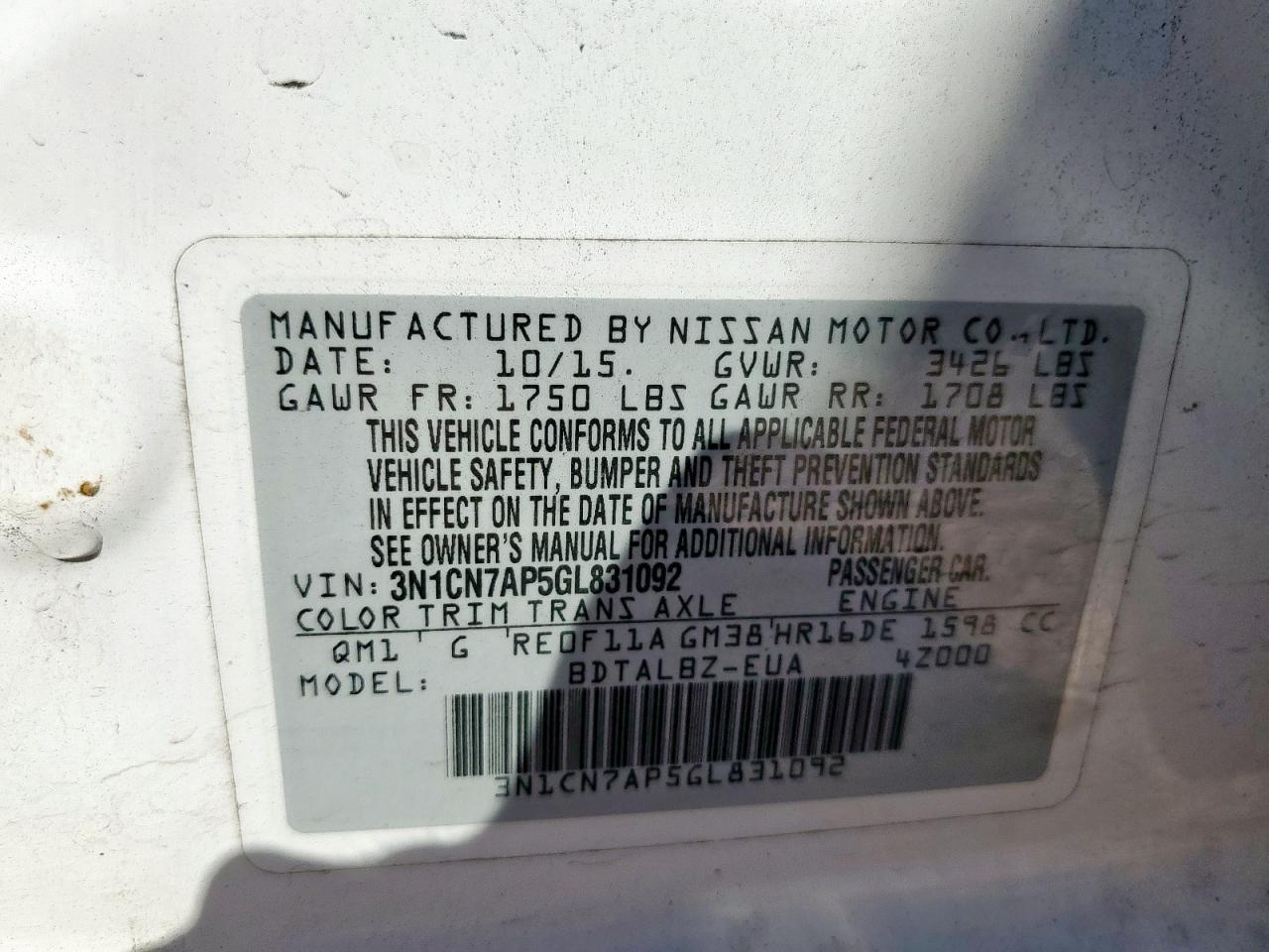 2016 NISSAN VERSA