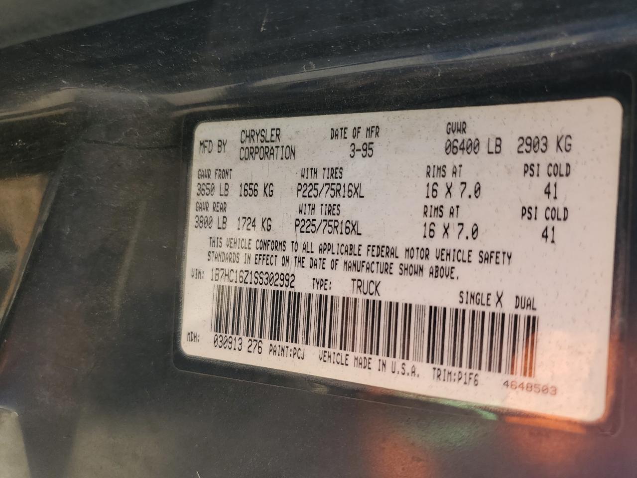 1995 DODGE RAM 1500