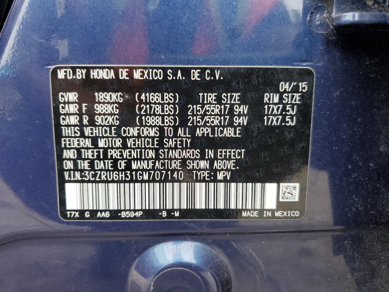 2016 HONDA HR-V