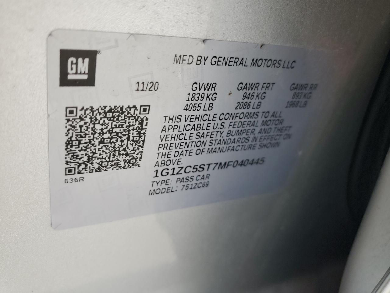 2021 CHEVROLET MALIBU