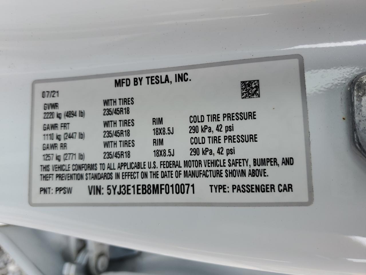 2021 TESLA MODEL 3