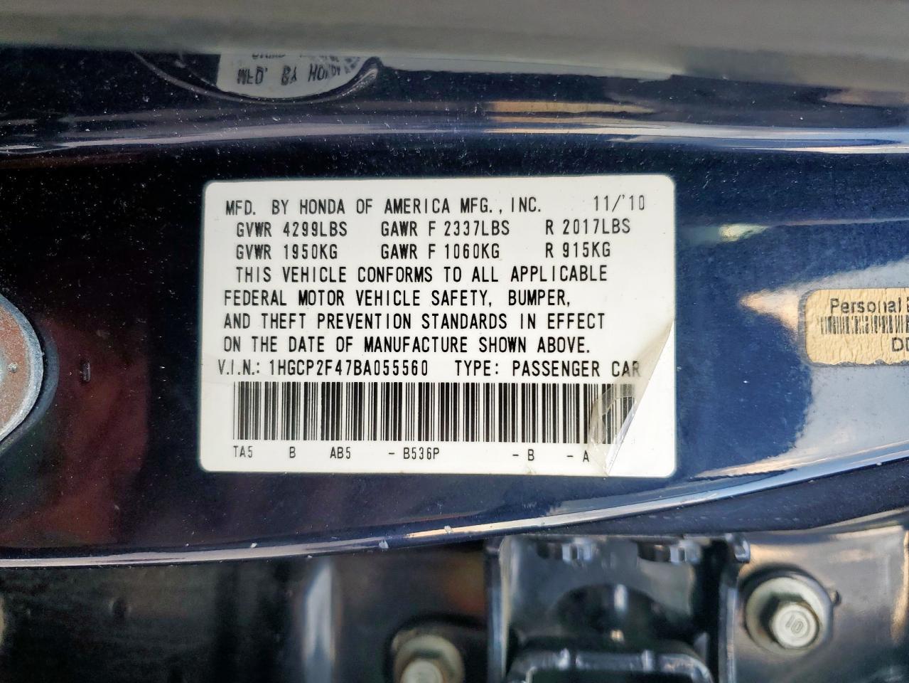 2011 HONDA ACCORD
